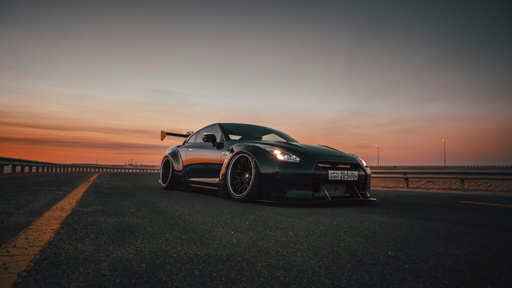 Black Porsche on Highway, Evening View